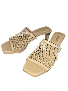 Cult Gaia Beige Women's leather Lattice Sandals, 2.5" Heel. 38